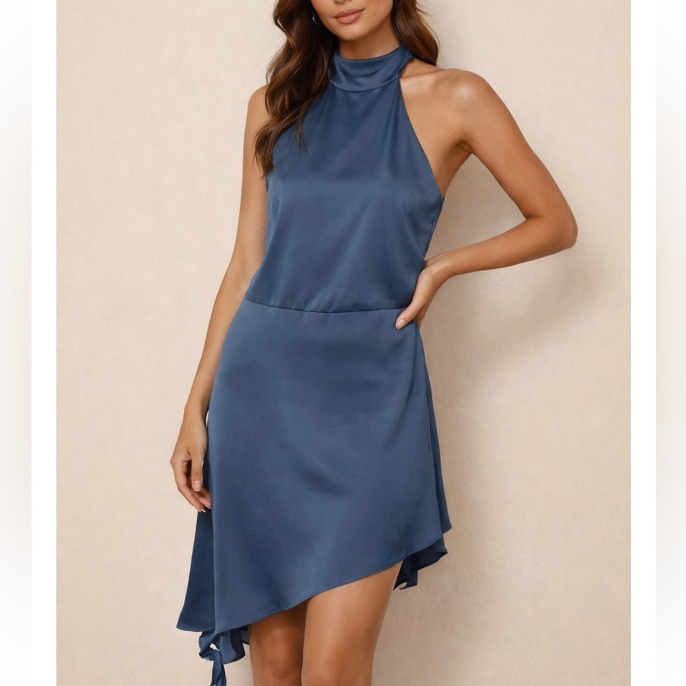 Urban Outfitters Ecote Asymmetrical Satin Halter Neck Dress NEW